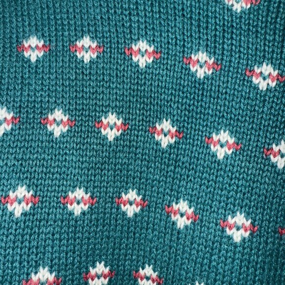 Cape Isle Knitters Vintage Teal Fair Isle Knit Sweater Hand Embroidered Small - Picture 8 of 8